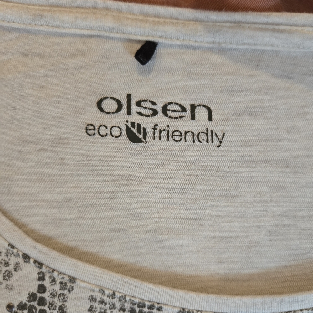 Olsen | Snake Print Long Sleeve Top | Neutral Beige, Size M - Picture 4 of 8